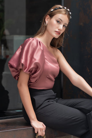 Everly One Shoulder Top Rose Wood